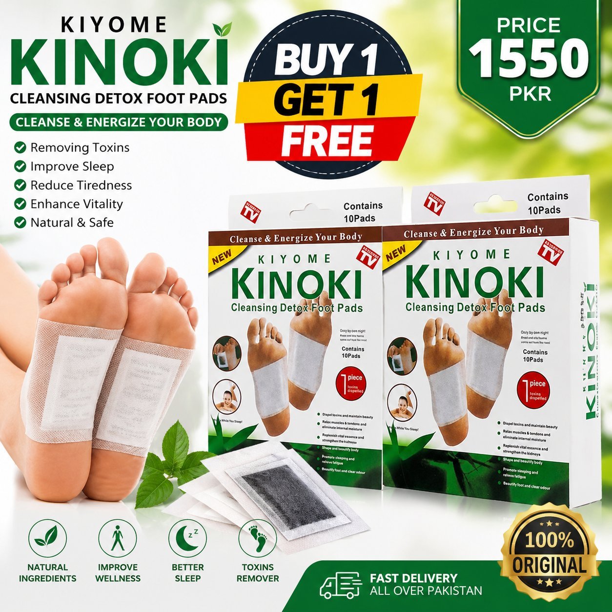 10 Pcs Kinoki Cleansing Toxins Remover Detox Foot Patches Adhesive Pads Kit( BUY 1 GET 1 FREE )
