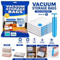 5pcs Vacuum Storage Bag Set with Hand Pump - Space Saving Compression Bags