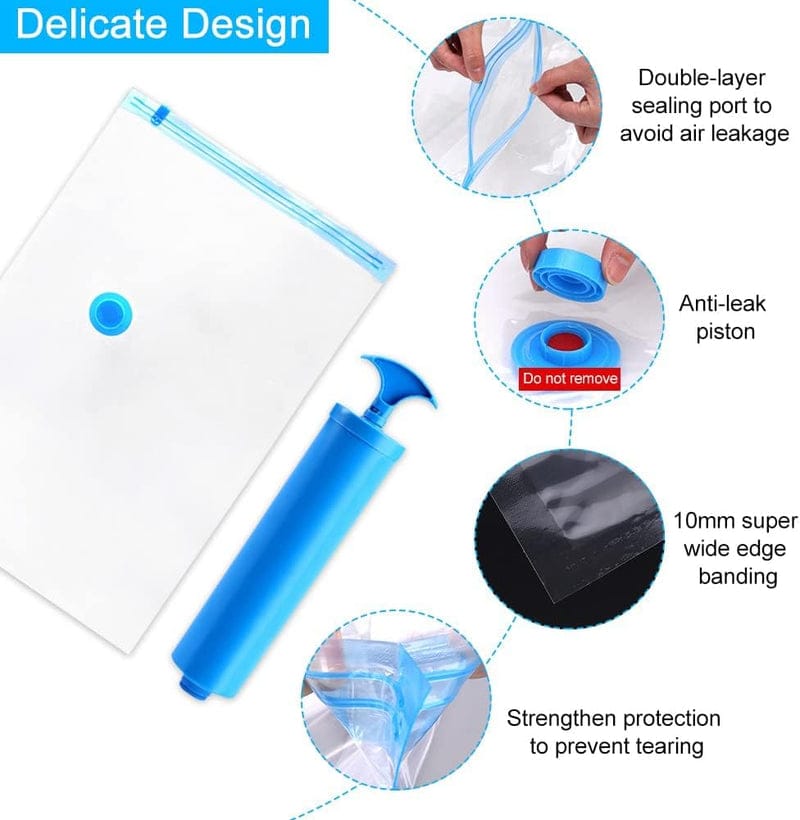 5pcs Vacuum Storage Bag Set with Hand Pump - Space Saving Compression Bags - Image 4