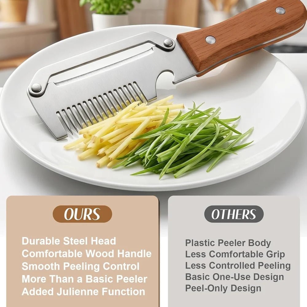 3-in-1 Stainless Steel Kitchen Master Peeler Wooden Handle Bottle Opener - Image 8