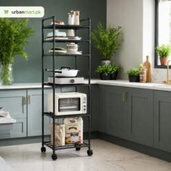 5-Tier Heavy Duty Kitchen Organizer & Microwave Storage Rack With Trolley
