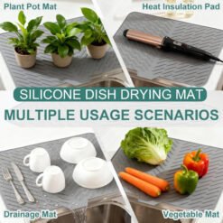 Alternative view of Silicone Dish Drying Mat for Kitchen Counter, Dish Drying Pad, Non-Slip Drain Pad