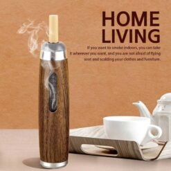 Luxury Smokeless Mini Portable Car Ashtray Fireproof Walnut