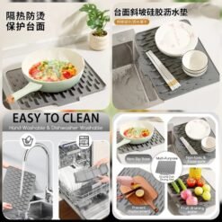 Silicone Dish Drying Mat for Kitchen Counter, Dish Drying Pad, Non-Slip Drain Pad