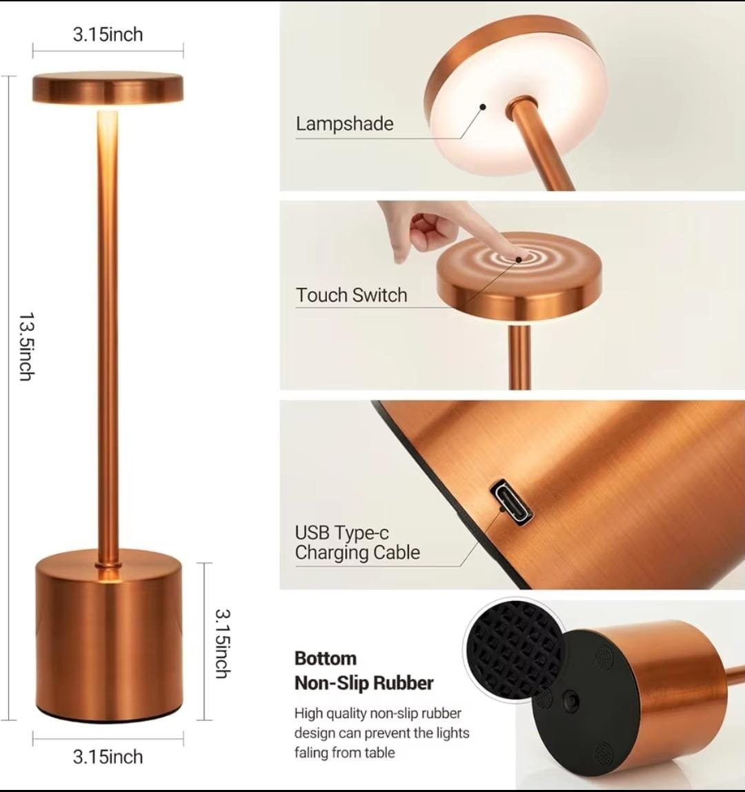LUXURY Metal Touch Sensor LED Table Lamp Rechargeable Desk Lamp - Image 6