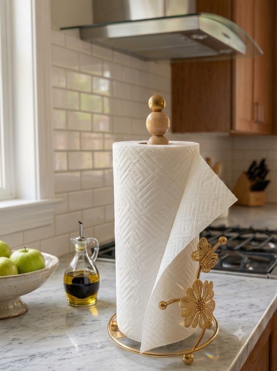 Golden Flower Paper Towel Stand