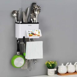 Ecoco Wall-Mounted Cutlery & Kitchen Utensil Organizer with Towel Bar & Hooks