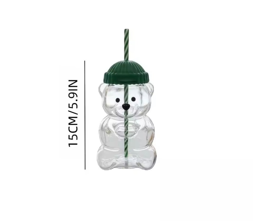 Teddy Bear Shaped Tumbler Beverage Bottle with Top Hat Cap Lid Straw - Image 4